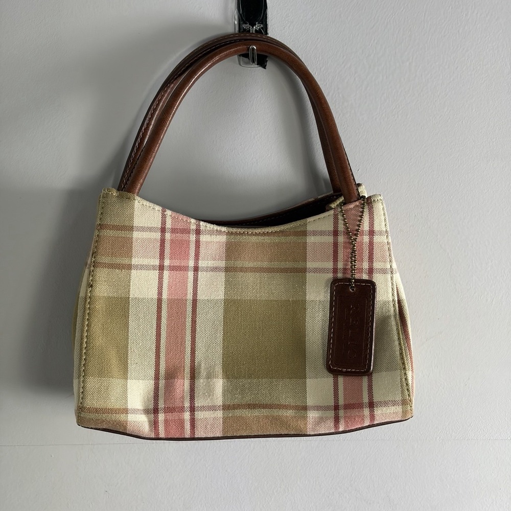 VTG Relic Mini Handbag Y2K Plaid Canvas Small Purse Cottagecore Olive Pink